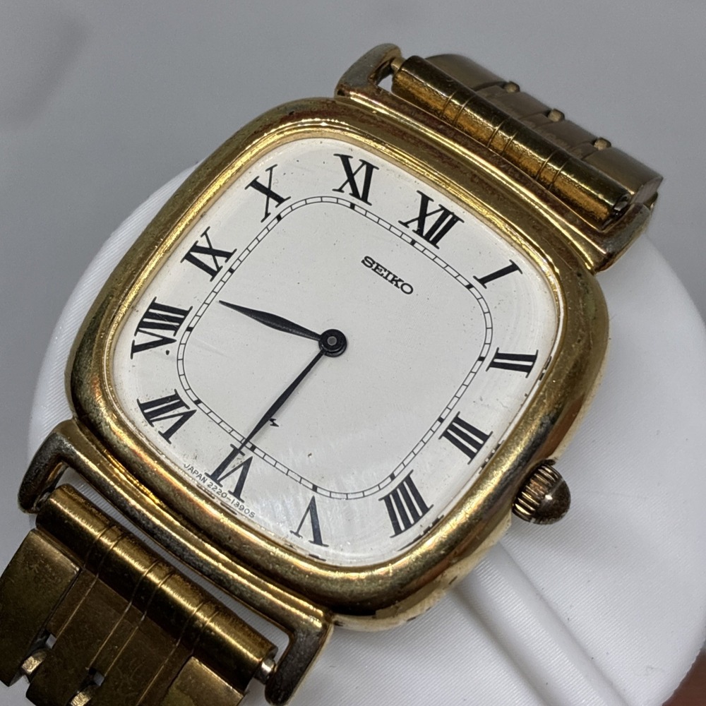 Seiko Chariot Mens Manual Wind Hi-Beat White Dial Gold 32mm Watch 2220-3450